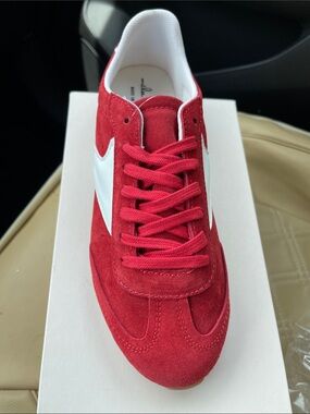 Mila Paoli Red Suede Athletic Sneaker with White Side Accent